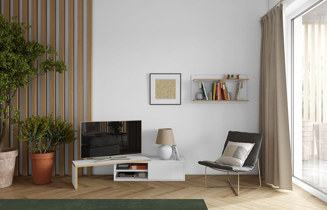 Meuble TV Temahome Move avec plateau coulissant en finition Walnut Veneer, Concrete Melamine ou White Laqué-21