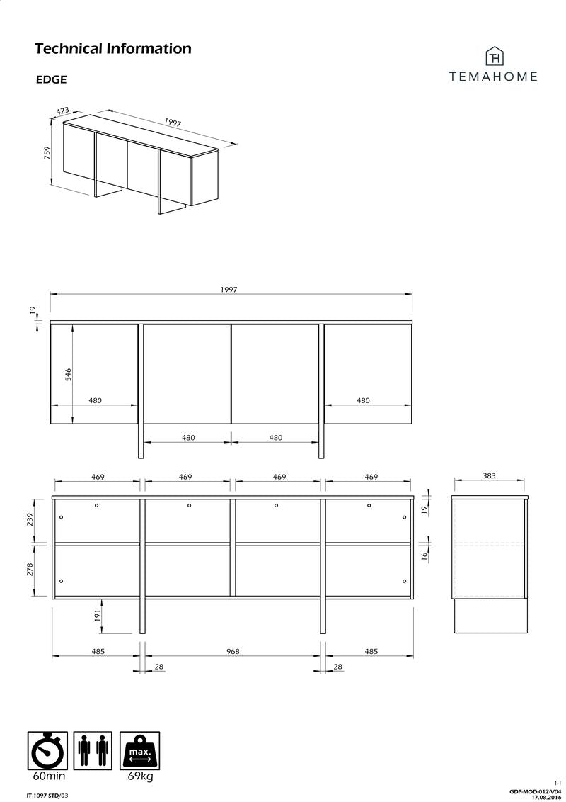 Buffet Temahome Edge avec rangements en finition Oak Veneer ou Walnut Veneer avec White Laqué-14