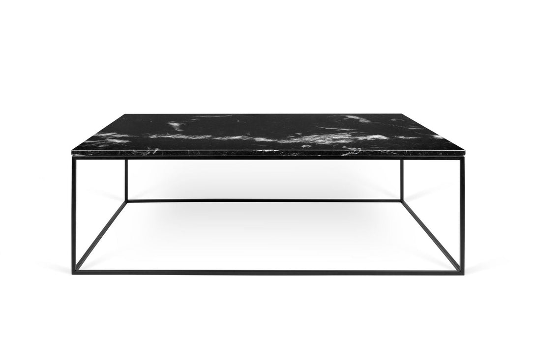 Table Temahome Gleam en bois ou marbre avec pieds en métal noir, disponible en formats rectangulaire ou carré-07