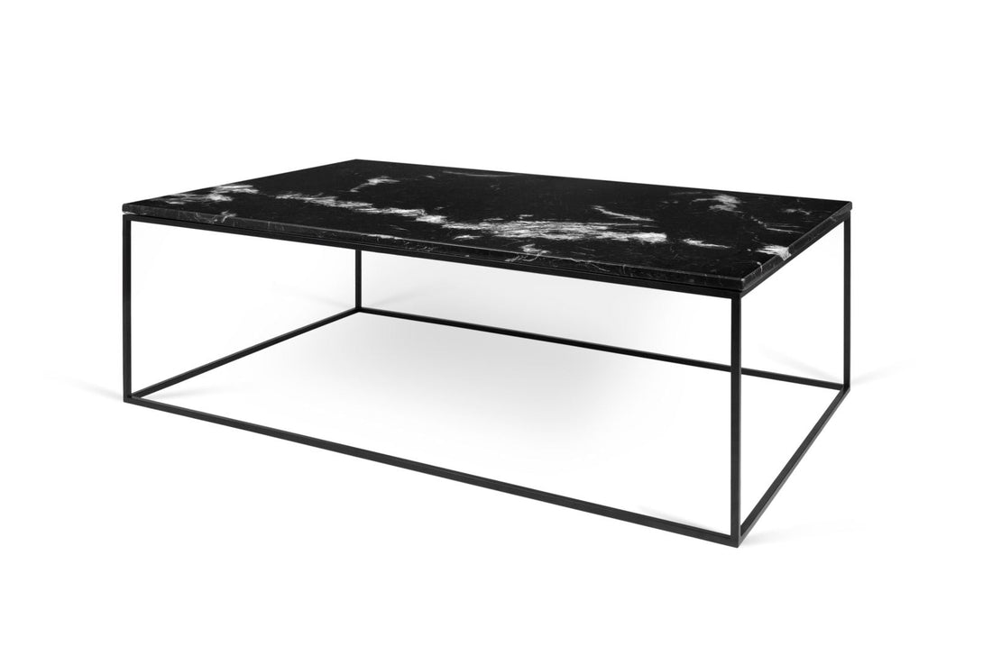 Table Temahome Gleam en bois ou marbre avec pieds en métal noir, disponible en formats rectangulaire ou carré-11
