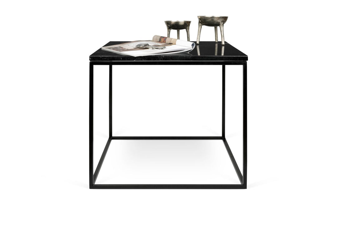 Table Temahome Gleam en bois ou marbre avec pieds en métal noir, disponible en formats rectangulaire ou carré-24