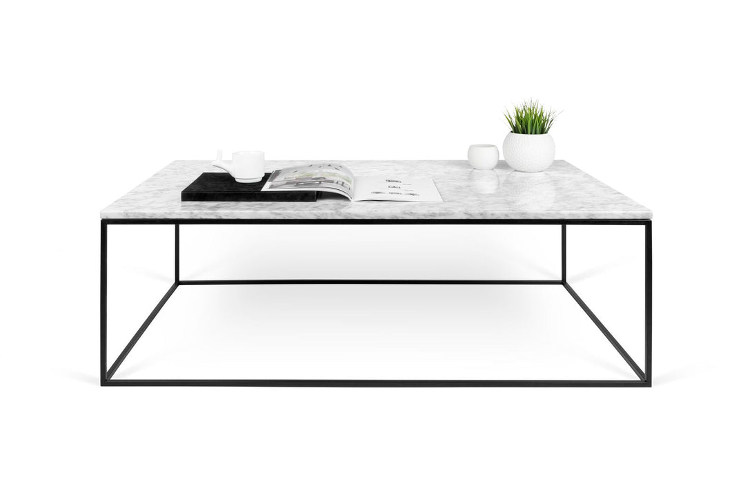 Table Temahome Gleam en bois ou marbre avec pieds en métal noir, disponible en formats rectangulaire ou carré-15