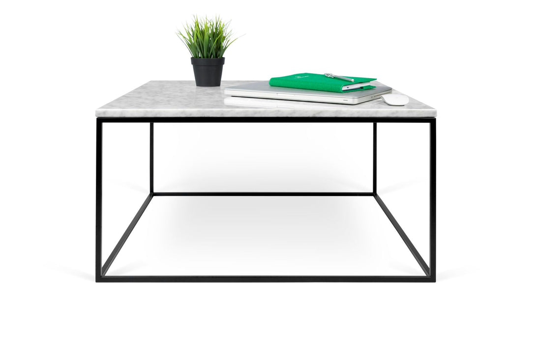 Table Temahome Gleam en bois ou marbre avec pieds en métal noir, disponible en formats rectangulaire ou carré-44