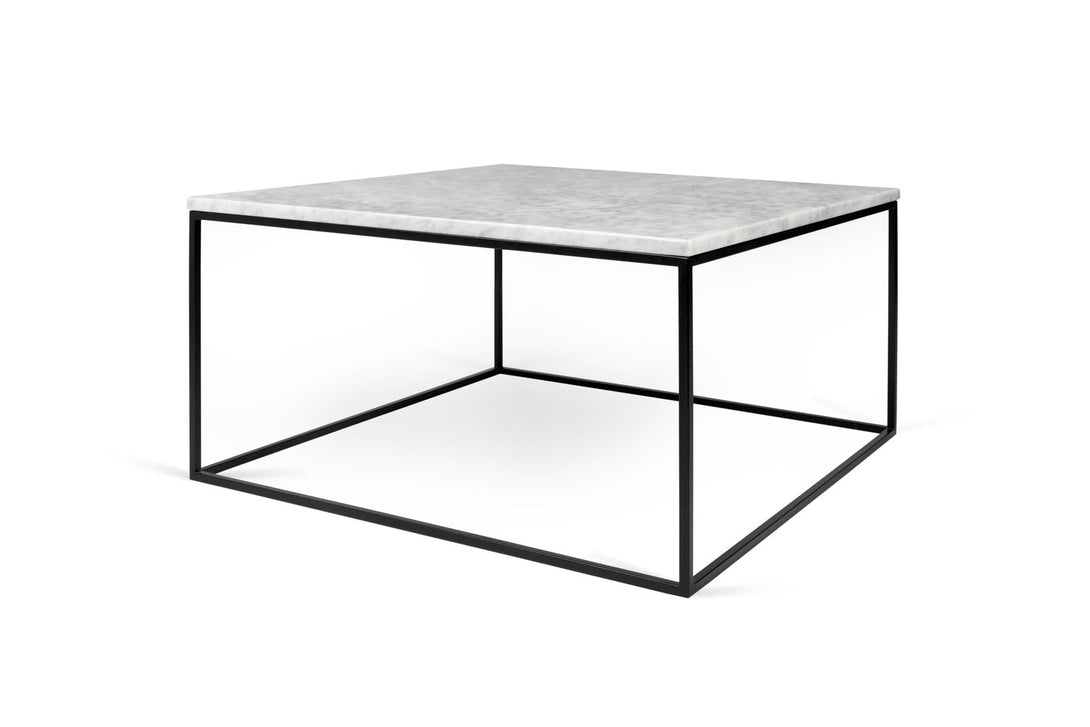 Table Temahome Gleam en bois ou marbre avec pieds en métal noir, disponible en formats rectangulaire ou carré-45