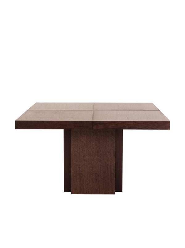 Table carrée Temahome Dusk avec pied central en bois et plateau finition Chocolate Veneer, Concrete Melamine, Glossy White ou Light Oak Melamine-01