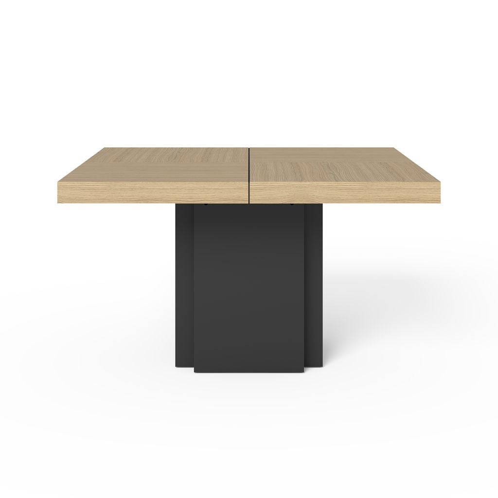Table carrée Temahome Dusk avec pied central en bois et plateau finition Chocolate Veneer, Concrete Melamine, Glossy White ou Light Oak Melamine-14