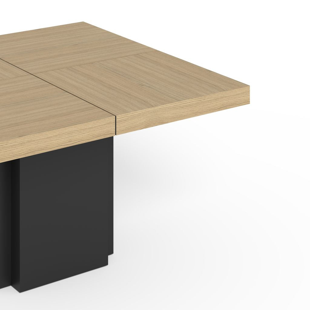 Table carrée Temahome Dusk avec pied central en bois et plateau finition Chocolate Veneer, Concrete Melamine, Glossy White ou Light Oak Melamine-18