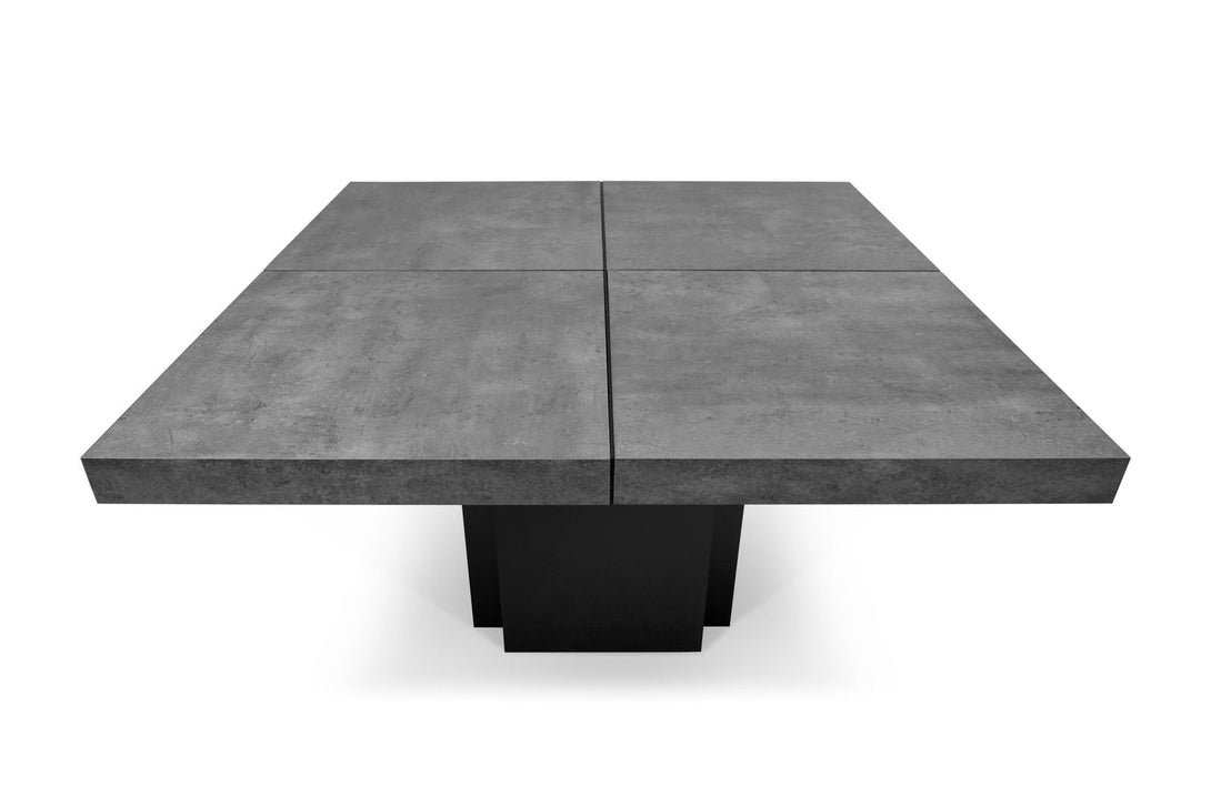 Table carrée Temahome Dusk avec pied central en bois et plateau finition Chocolate Veneer, Concrete Melamine, Glossy White ou Light Oak Melamine-22