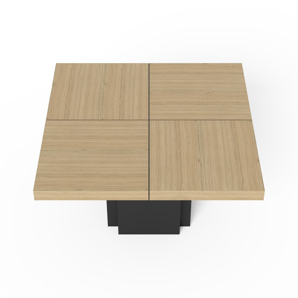 Table carrée Temahome Dusk avec pied central en bois et plateau finition Chocolate Veneer, Concrete Melamine, Glossy White ou Light Oak Melamine-26