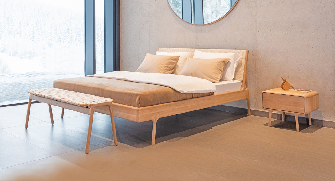 Banc Gazzda Klupa en chêne massif avec assise en sangle de coton naturelle-11