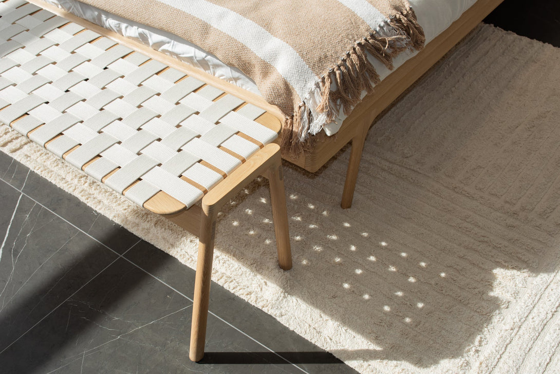 Banc Gazzda Klupa en chêne massif avec assise en sangle de coton naturelle-12