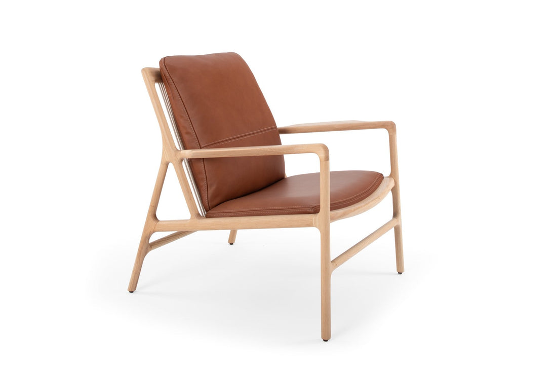 Fauteuil/Chair Gazzda Dedo Easy en chêne massif avec assise en cuir Dakar Whisky ou Stone-09