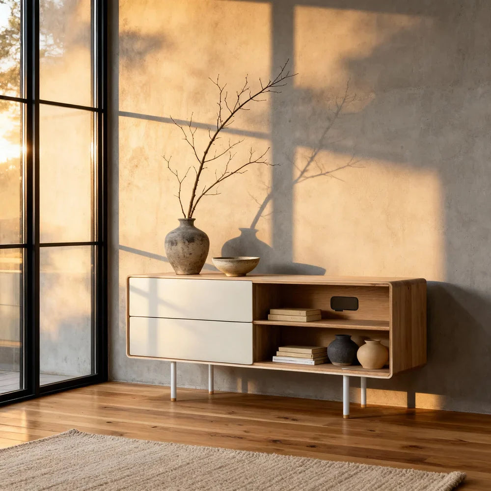 Buffet Gazzda Fina 150 cm en chêne massif avec structure en acier et façades en linoléum-02