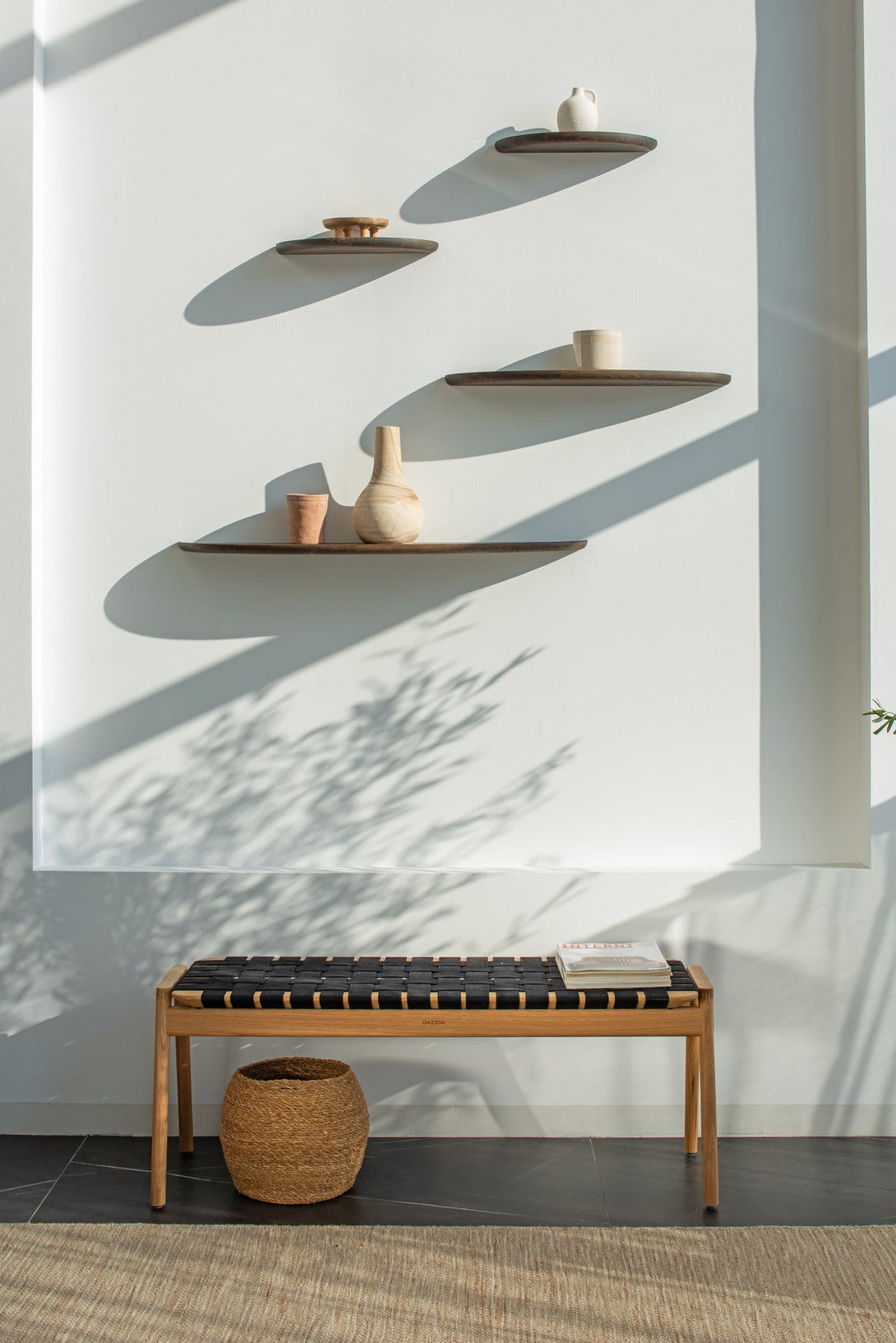 Banc Gazzda Klupa en chêne massif avec assise en sangle de coton naturelle-24